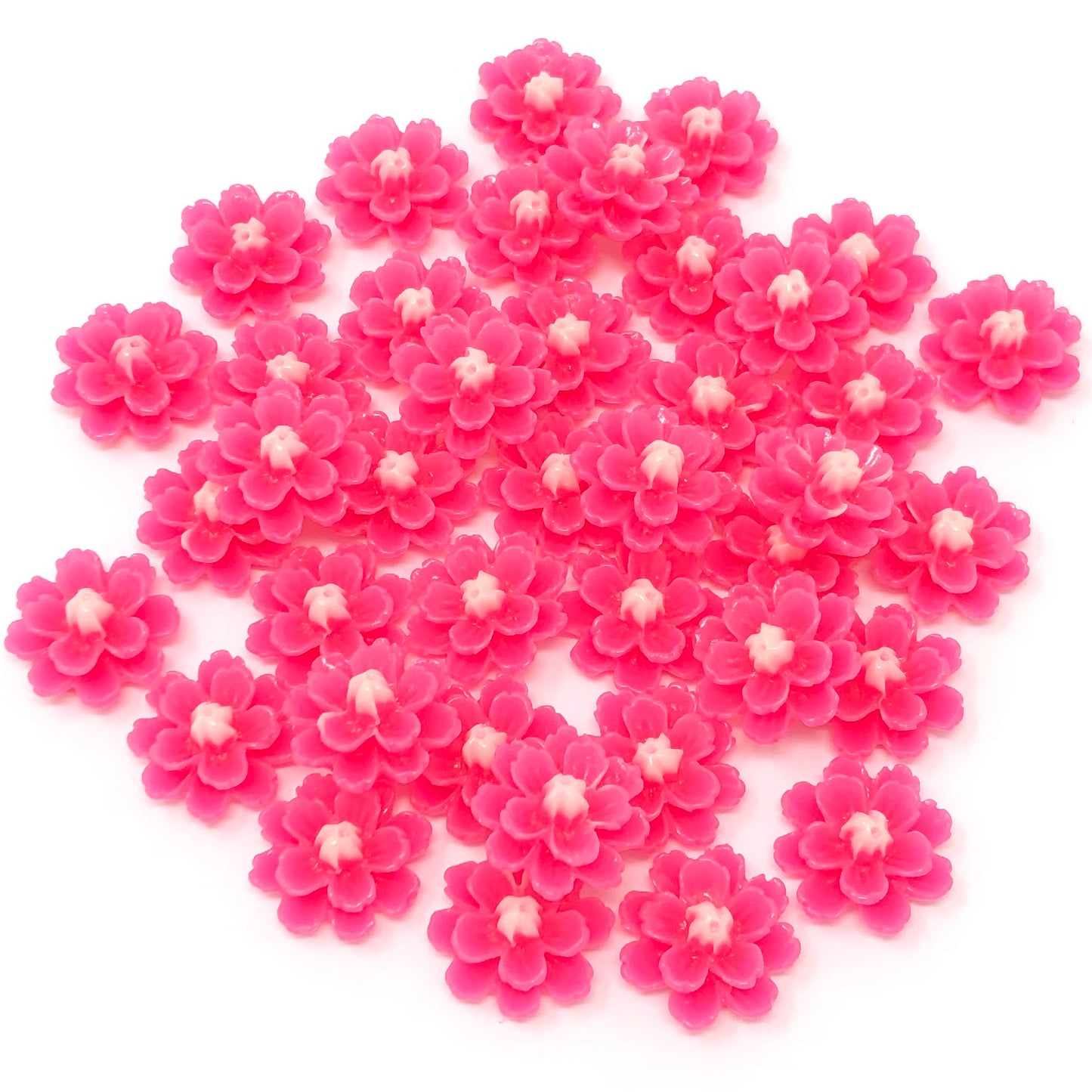 Pink 13mm Resin Flower Flatbacks - Pack of 40