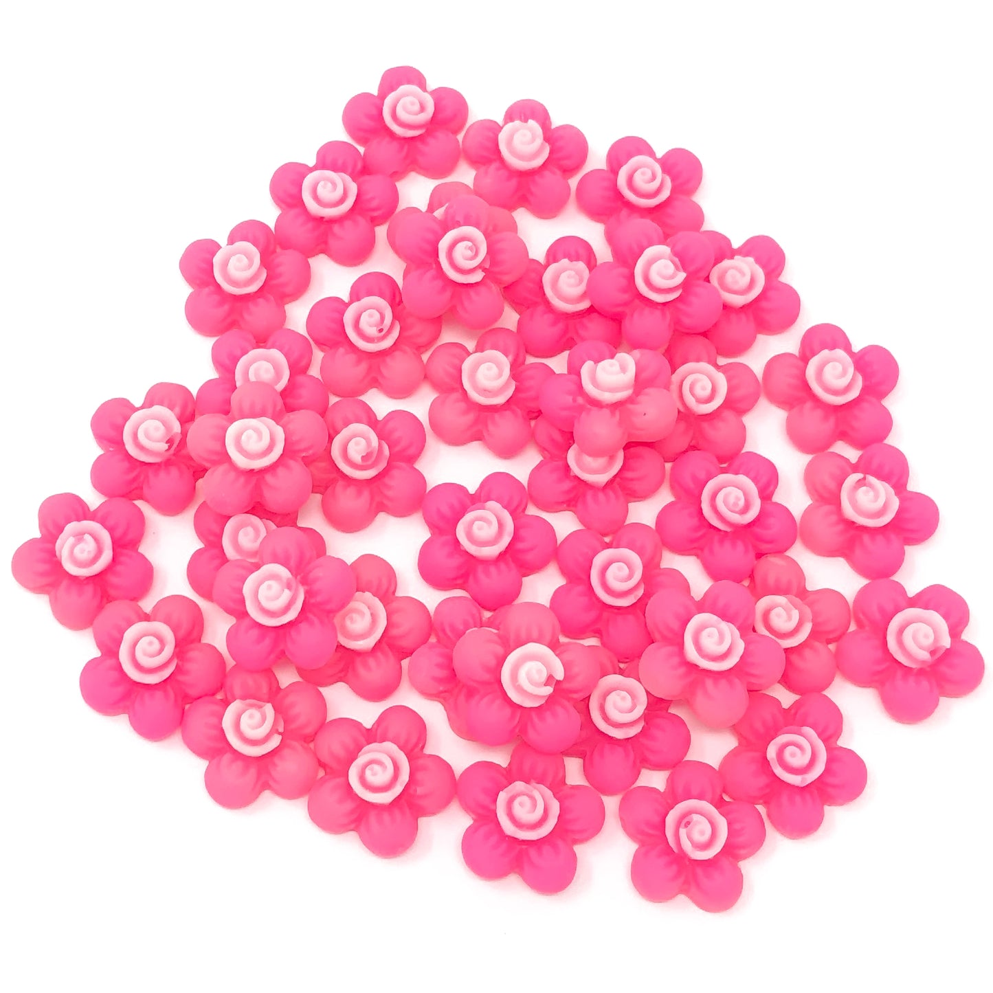 Pink 13mm Soft Feel Resin Flower Flatbacks - Pack of 40