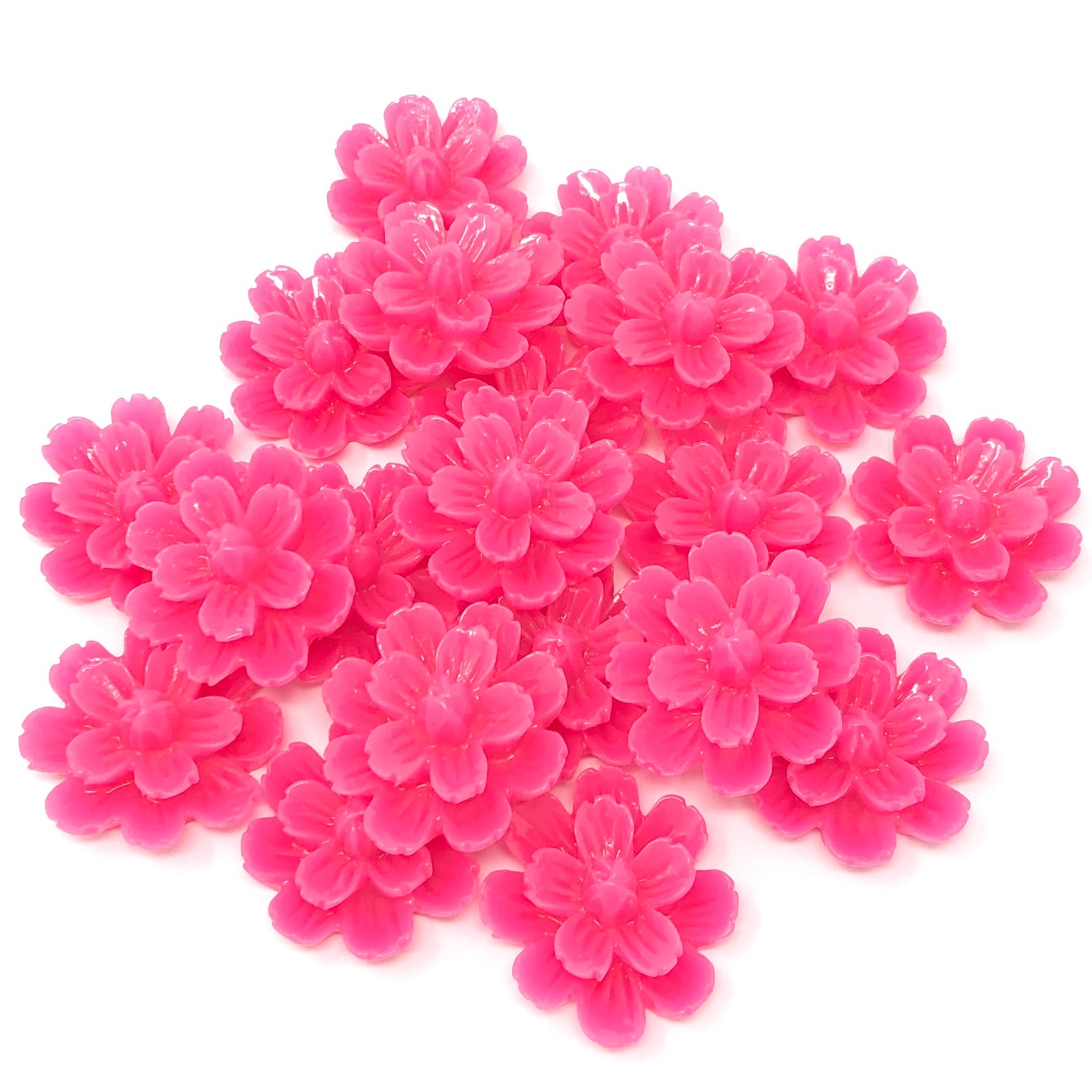 Pink 20mm Resin Flower Flatbacks - Pack of 20
