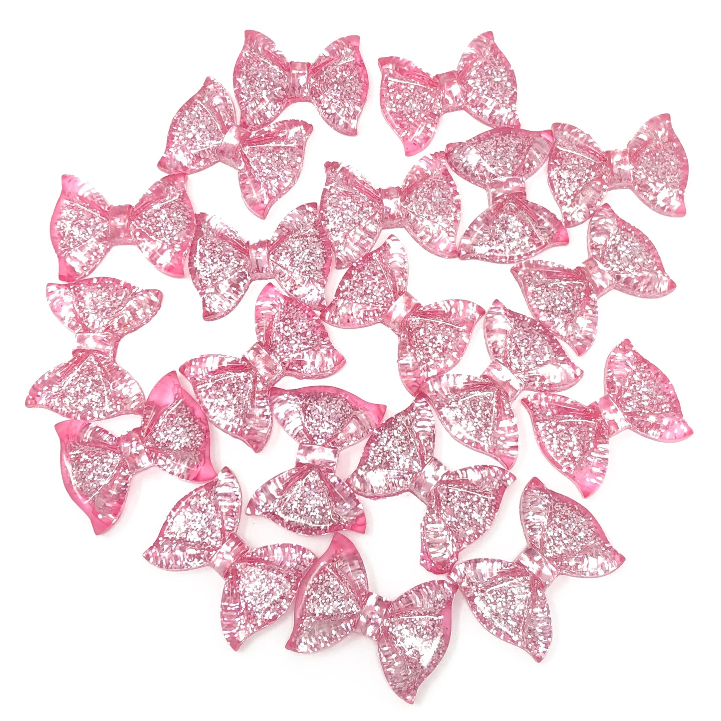 25mm Resin Glitter Bow Flatbacks - Pack of 20