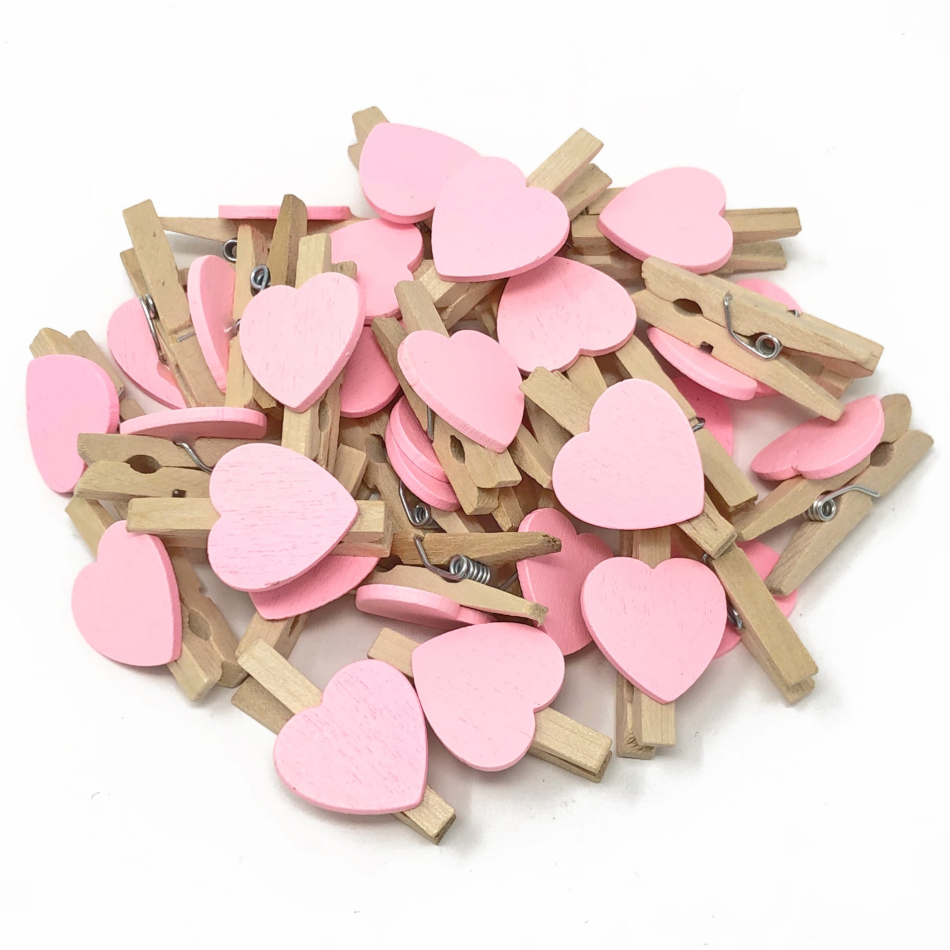 Pink 30mm Natural Pegs with 18mm Coloured Hearts