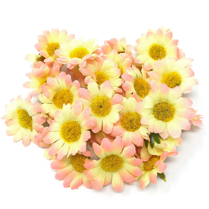 Pink Ivory 35mm Synthetic Daisy Flowers (Faux Silk) - Mini Daisy Heads