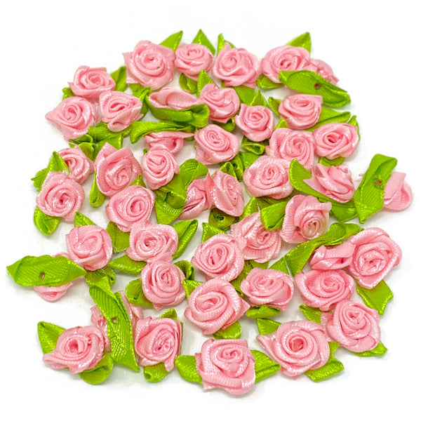 Mini 15mm Rose Satin Ribbon Rose Buds With Base