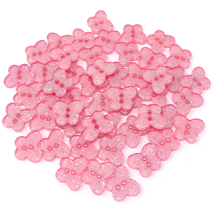 Pink 50 Mix Glitter Butterfly 13mm Resin Buttons