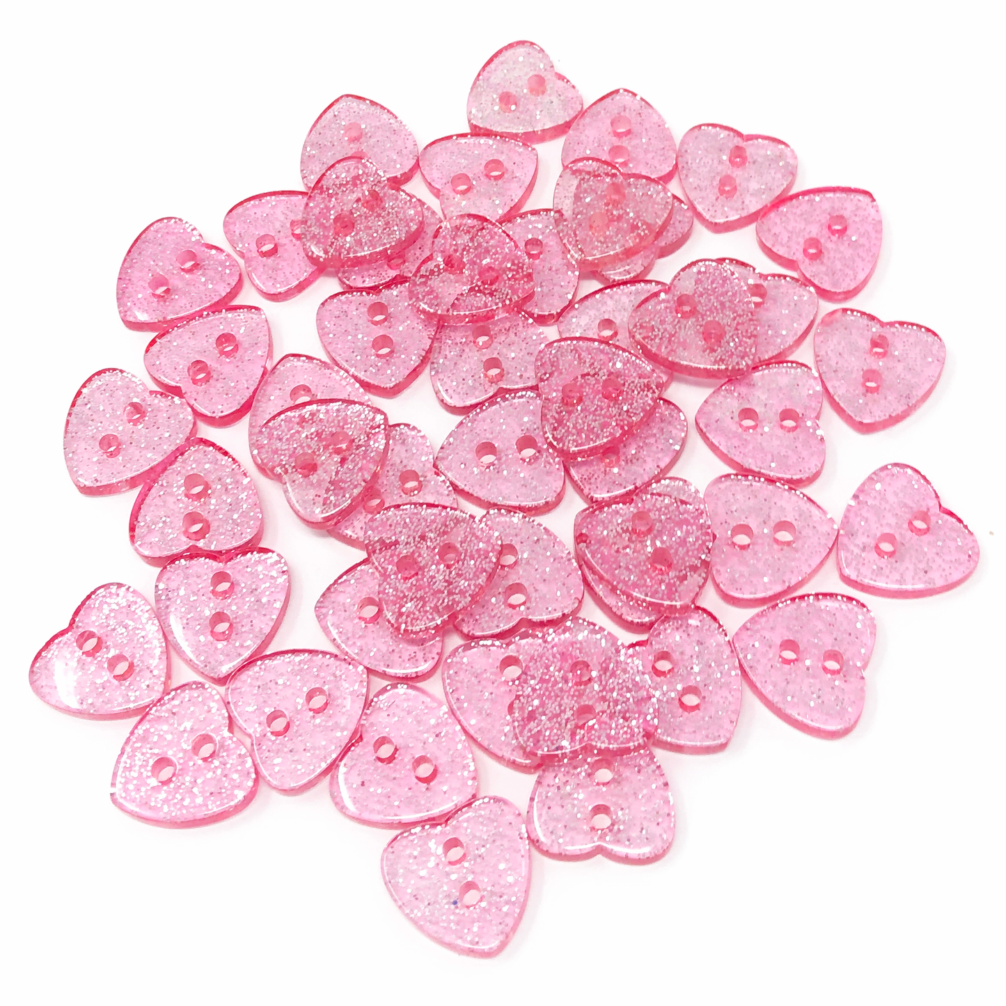 Pink 50 Mix Glitter Heart 13mm Resin Buttons