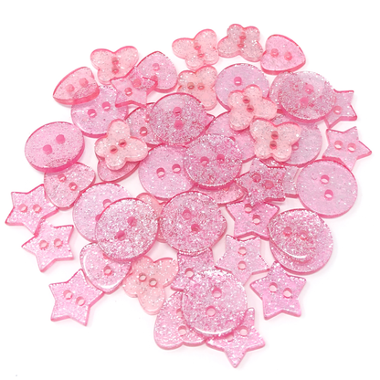 Pink 50 Mix Glitter Mix Shape 13mm Resin Buttons
