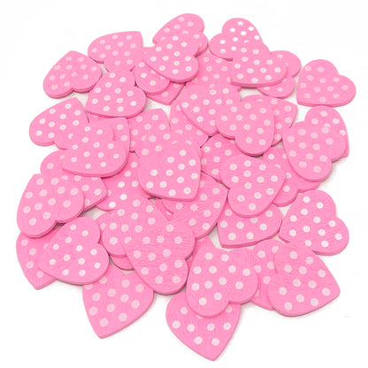 Pink Spotty 18mm Wooden Craft Coloured Hearts