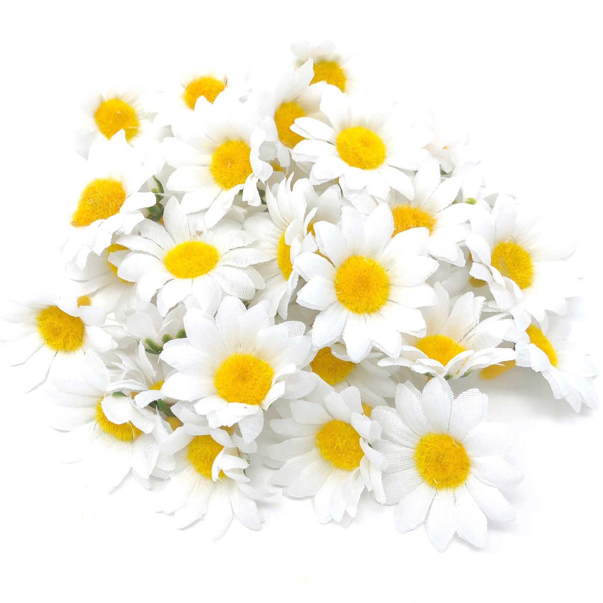 Pure White 35mm Synthetic Daisy Flowers (Faux Silk) - Mini Daisy Heads