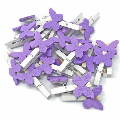 Purple 30mm Mini Clothes Pegs with 20mm Butterflies
