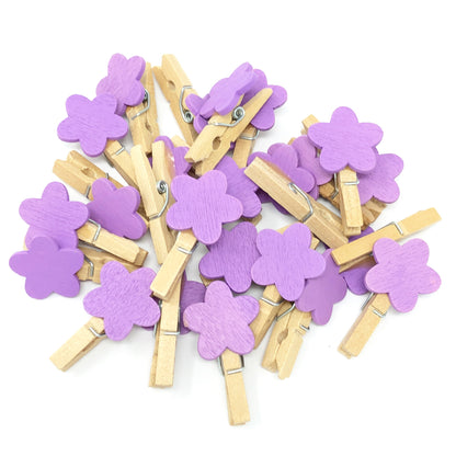 Purple 30mm Natural Pegs with 18mm Coloured Wooden Flowers