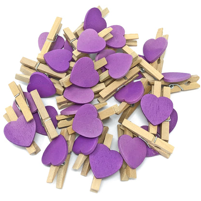 Purple 30mm Natural Pegs with 18mm Coloured Hearts