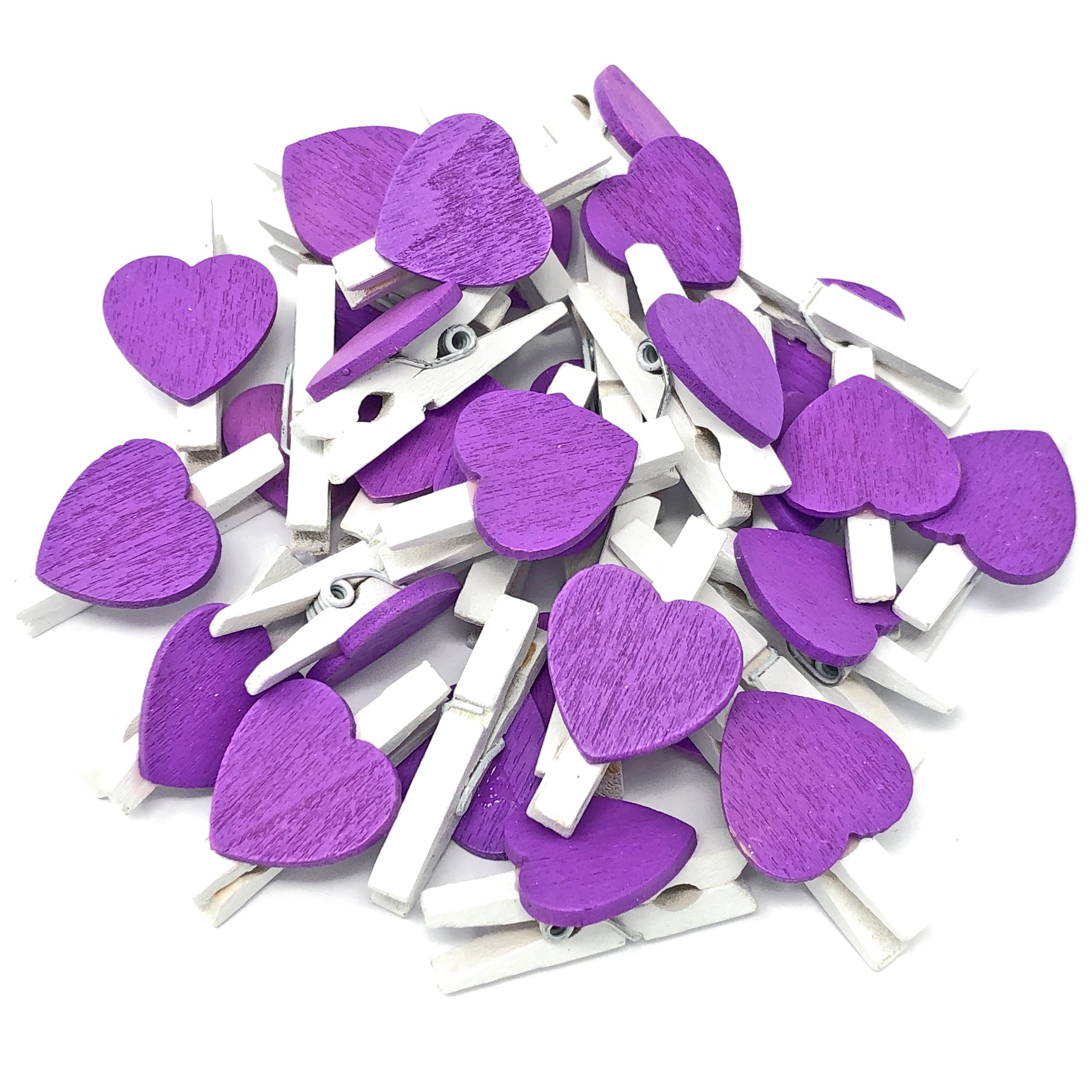 Purple 30mm White Pegs with 18mm Coloured Hearts