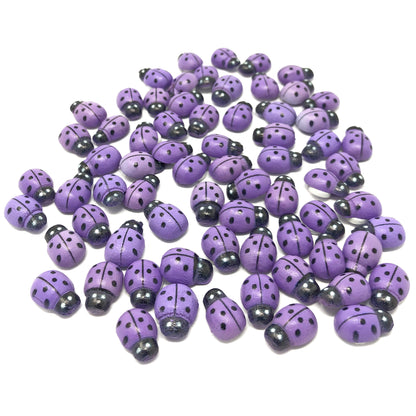 Purple Mini 9x12mm Ladybirds Self Adhesive Wooden Ladybug Wood Toppers
