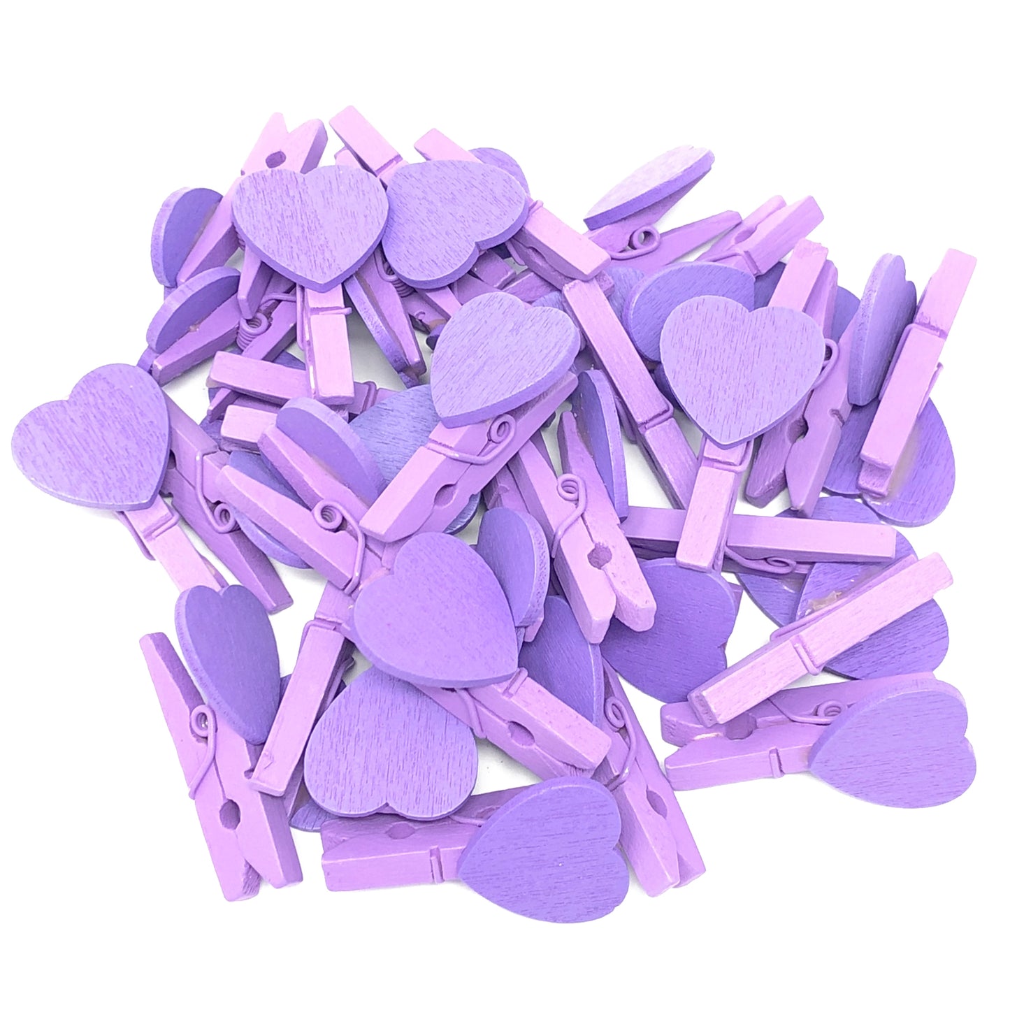Purple 30mm Coloured Pegs with Matching 18mm Coloured Hearts
