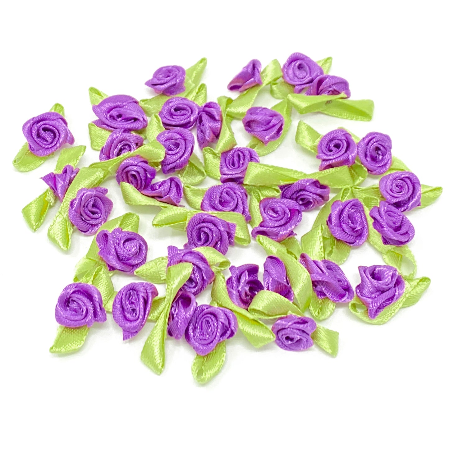 Purple Mini 15mm Rose Satin Ribbon Rose Buds With Base