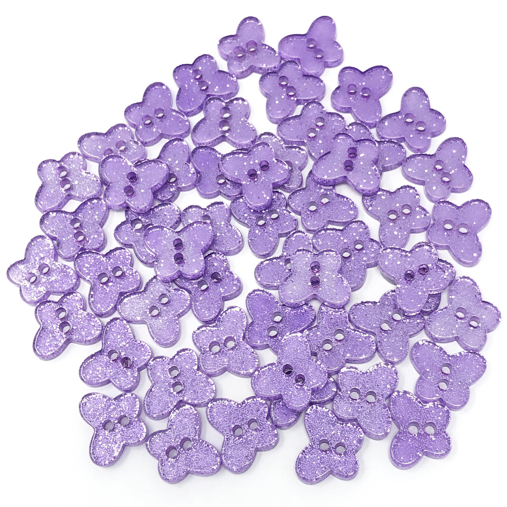 Purple 50 Mix Glitter Butterfly 13mm Resin Buttons