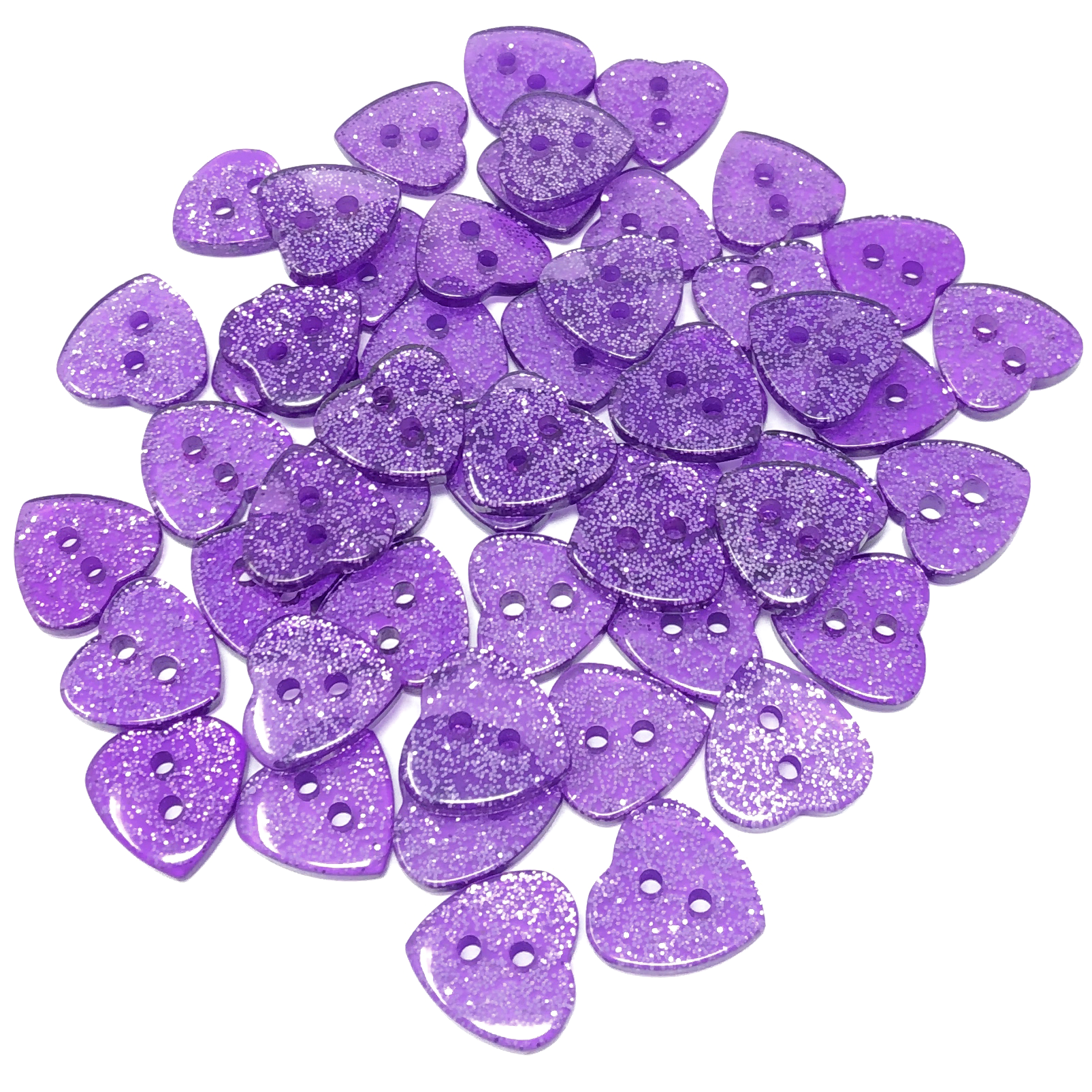 Purple 50 Mix Glitter Heart 13mm Resin Buttons
