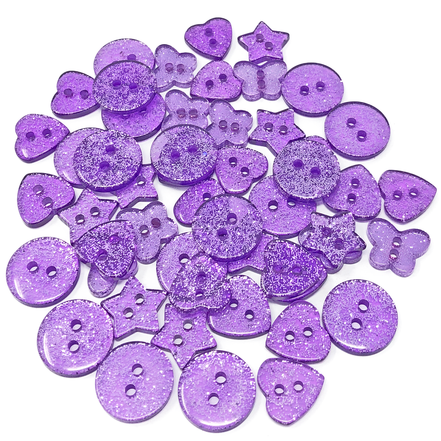 Purple 50 Mix Glitter Mix Shape 13mm Resin Buttons