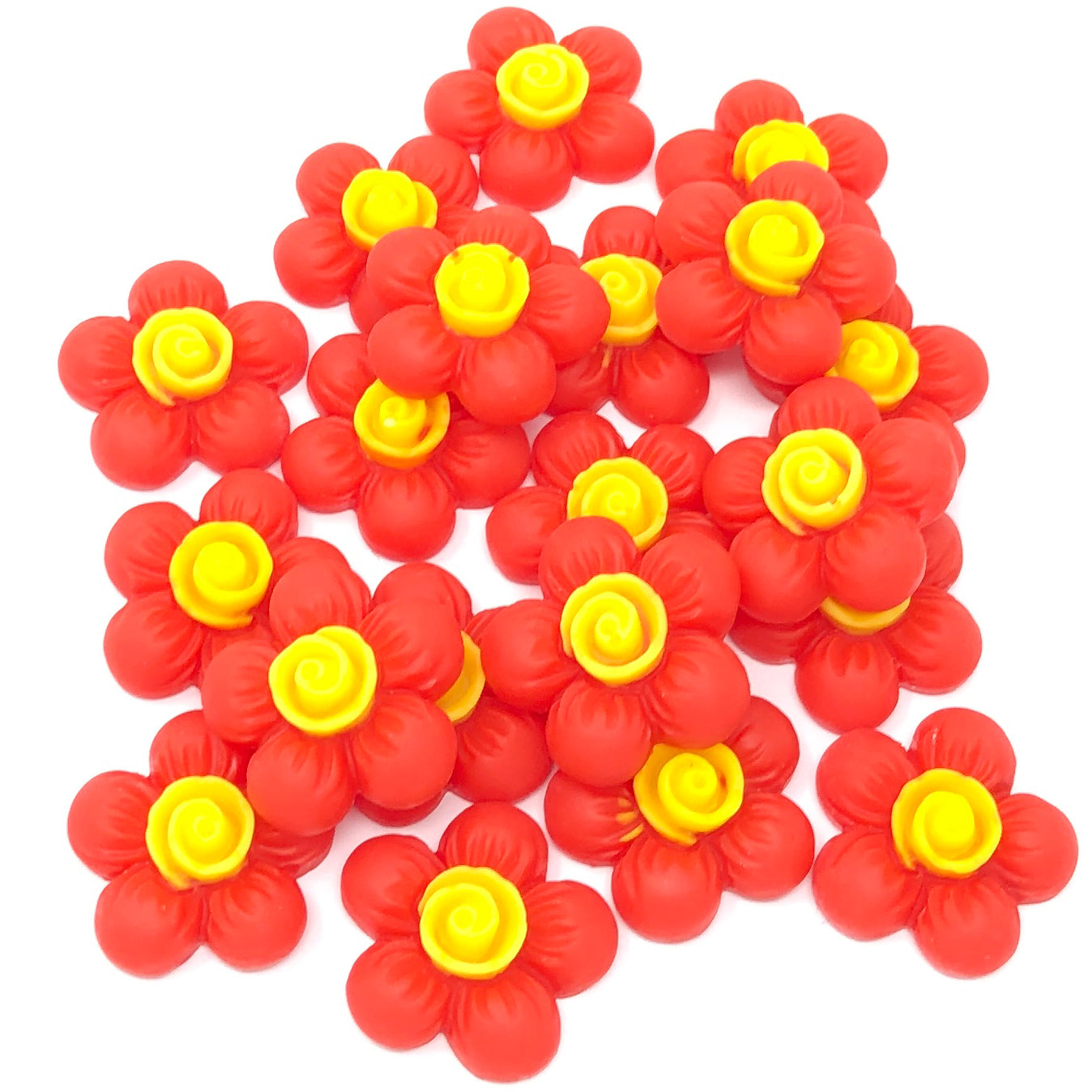 Red 20mm Soft Feel Flower Flatbacks - Pack of 20