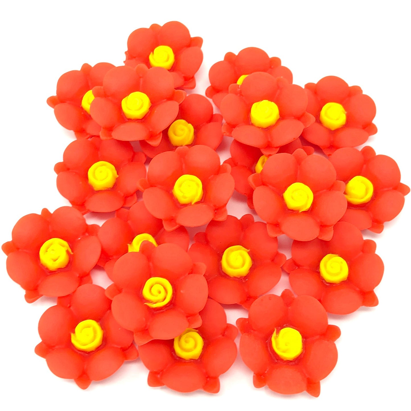 Red 20mm Soft Feel Rose Flower Flatbacks - Pack of 20