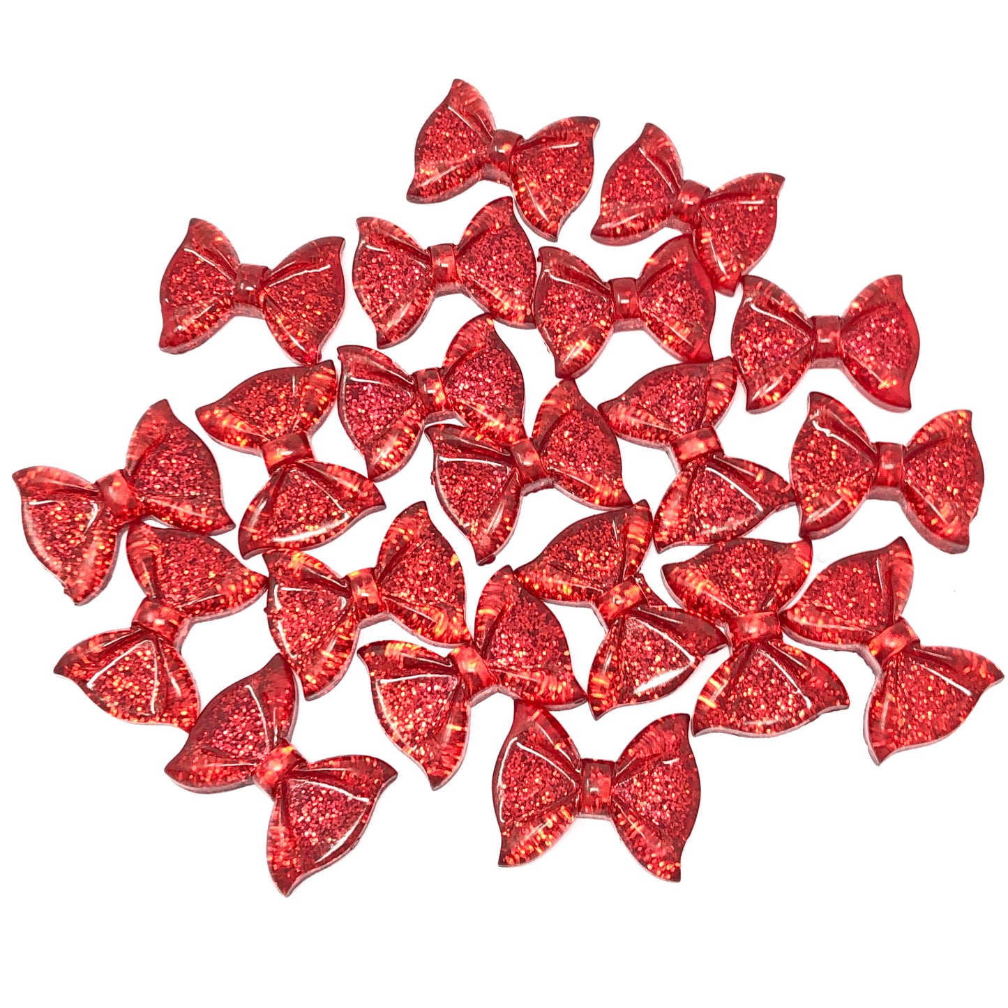 25mm Resin Glitter Bow Flatbacks - Pack of 20