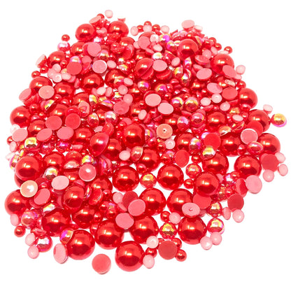 Red Mini Resin Mixed Size Half Pearls (Pack of 500 Approx)