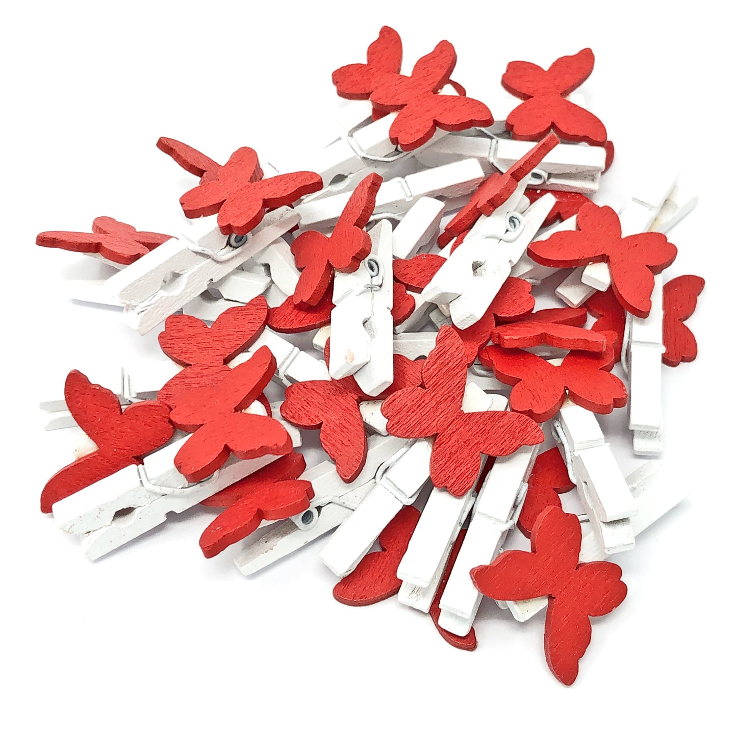 Red 30mm Mini Clothes Pegs with 20mm Butterflies