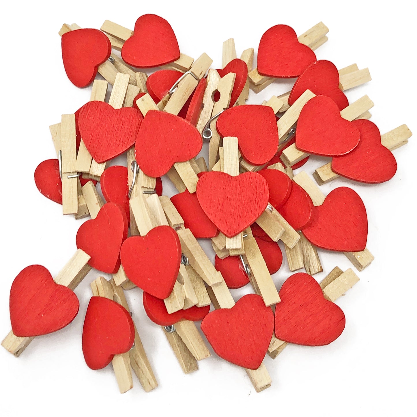 Red 30mm Natural Pegs with 18mm Coloured Hearts