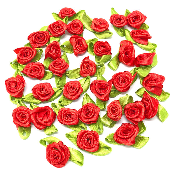 Mini 15mm Rose Satin Ribbon Rose Buds With Base