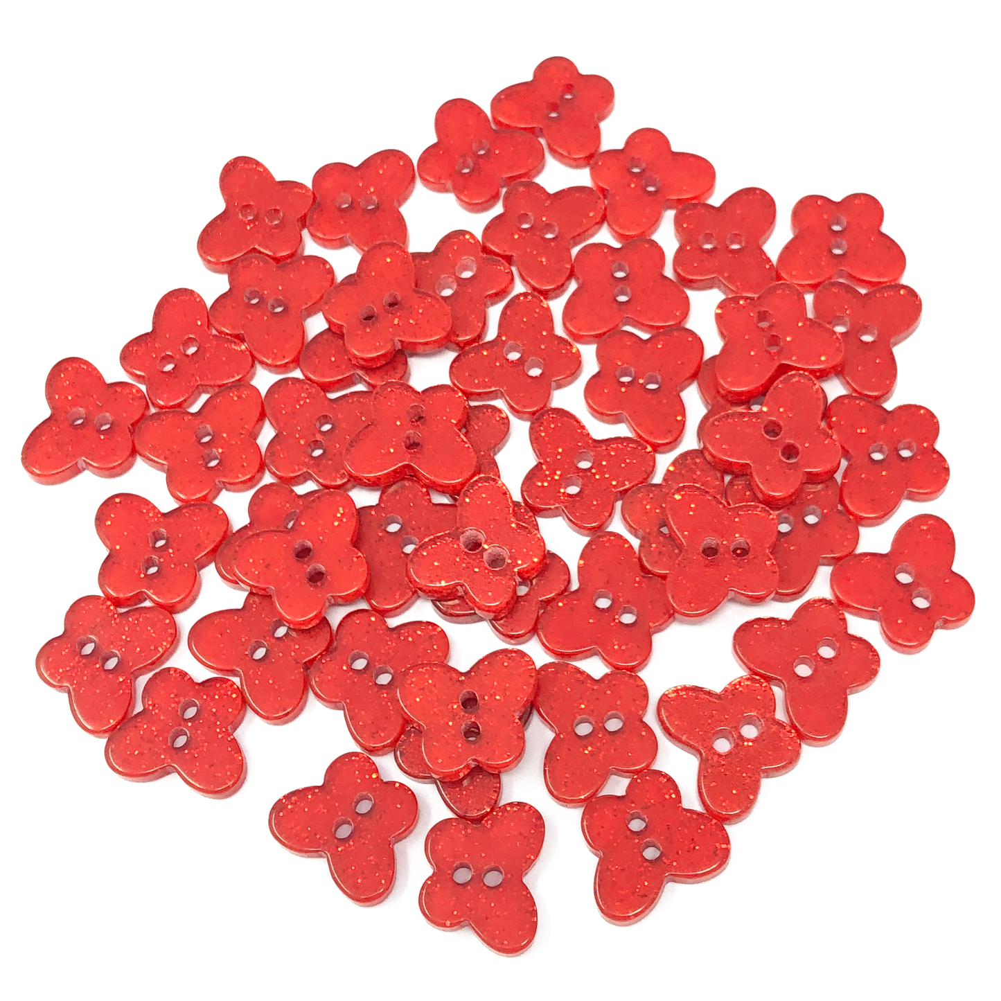 Red 50 Mix Glitter Butterfly 13mm Resin Buttons
