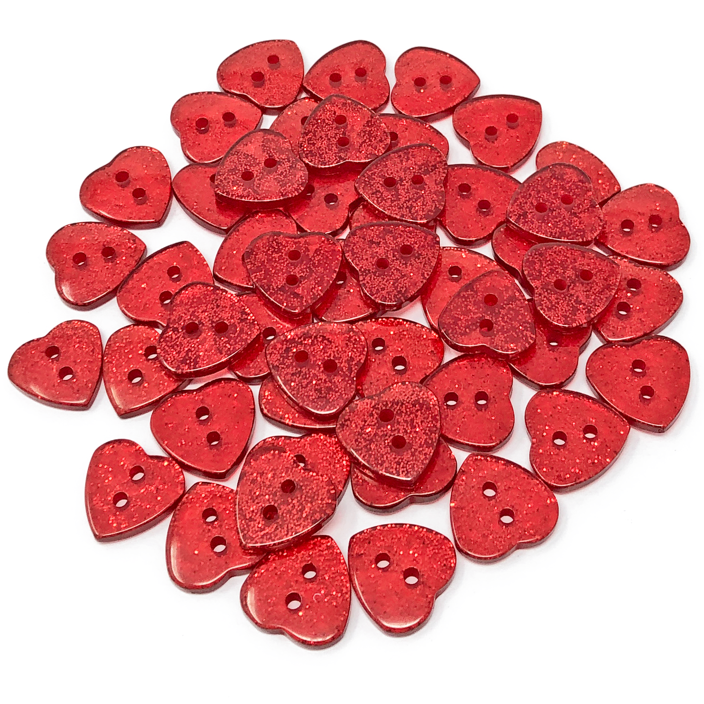 Red 50 Mix Glitter Heart 13mm Resin Buttons