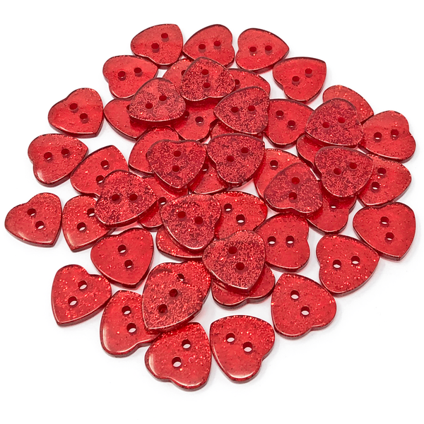 50 Mix Glitter Heart 13mm Resin Buttons