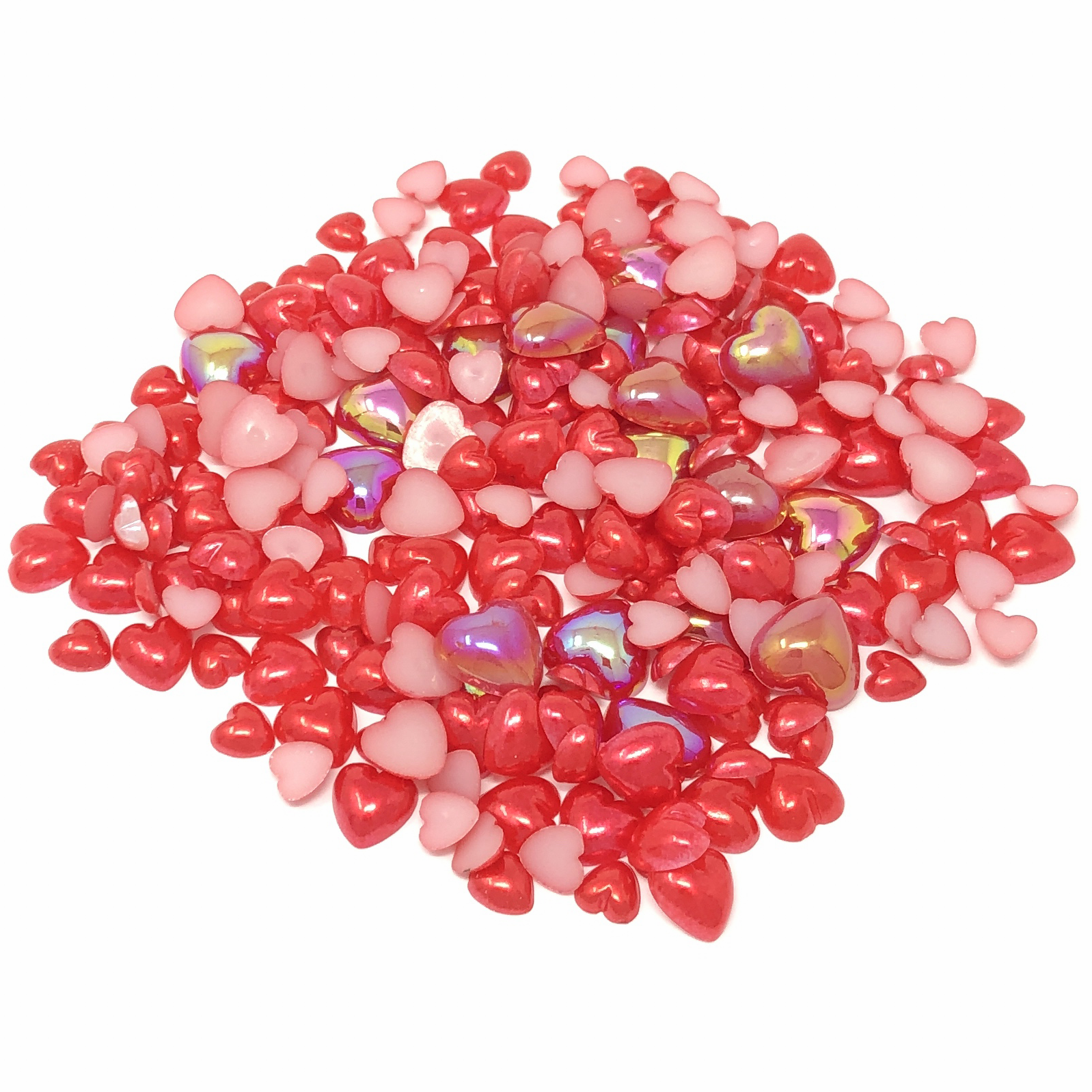 Red Mini Resin Mixed Size Heart Half Pearls (Pack of 500 Approx)