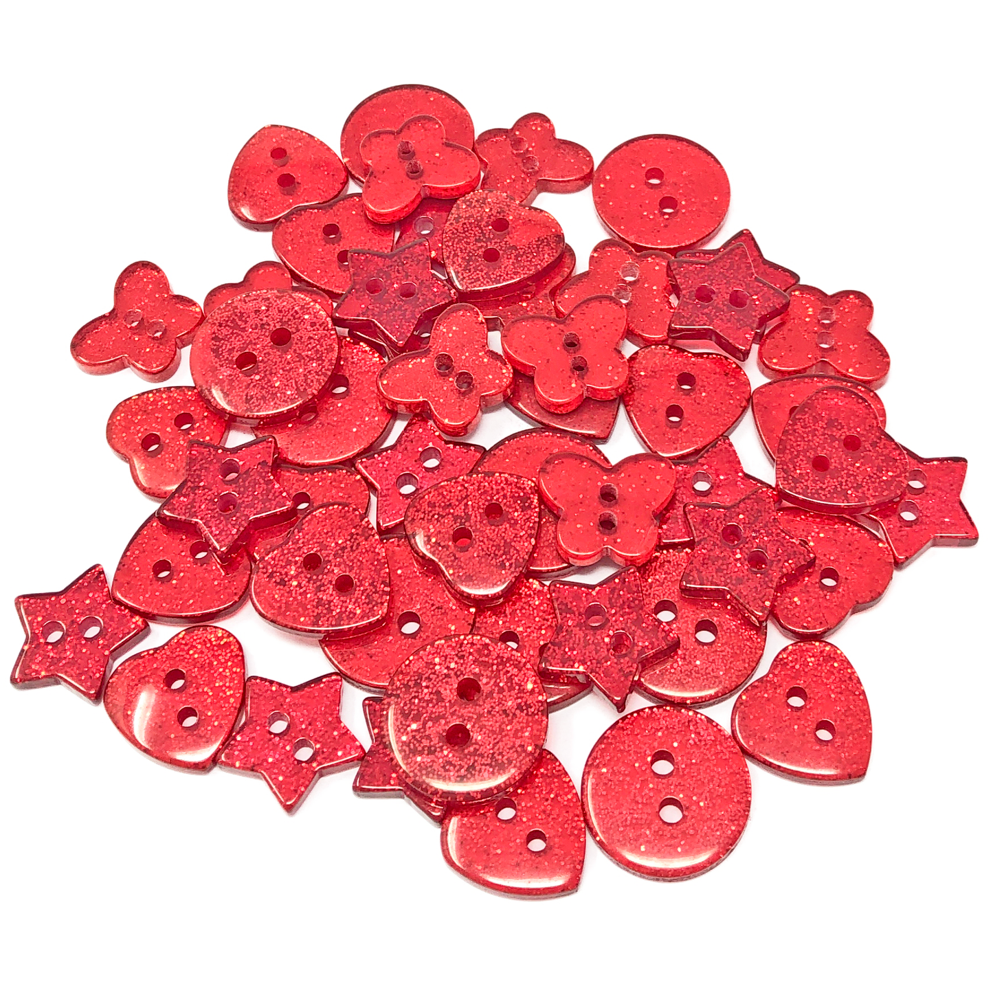 Red 50 Mix Glitter Mix Shape 13mm Resin Buttons