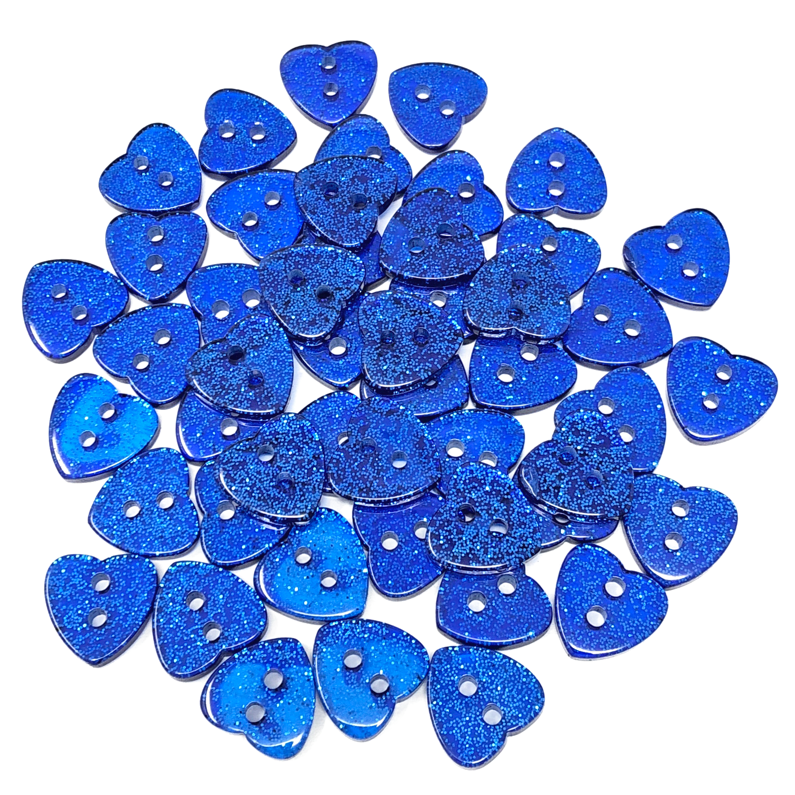 Royal Blue 50 Mix Glitter Heart 13mm Resin Buttons
