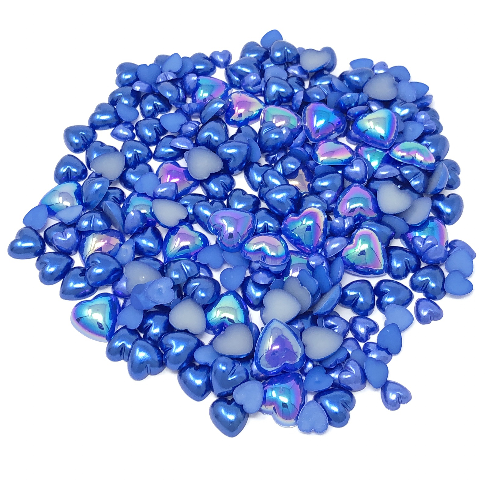 Royal Blue Mini Resin Mixed Size Heart Half Pearls (Pack of 500 Approx)