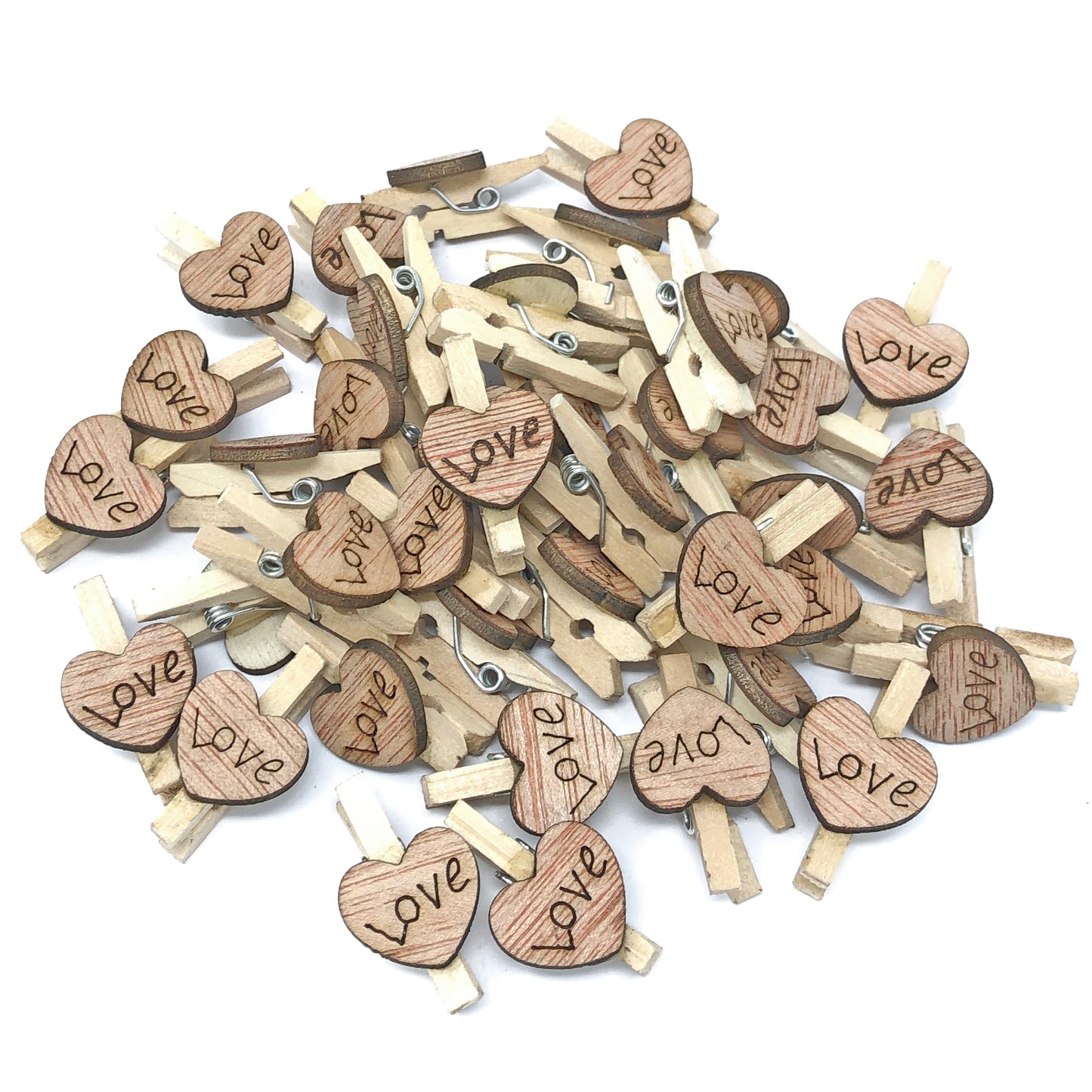 'Love' 25mm Clothes Peg with 15mm Rustic Hearts