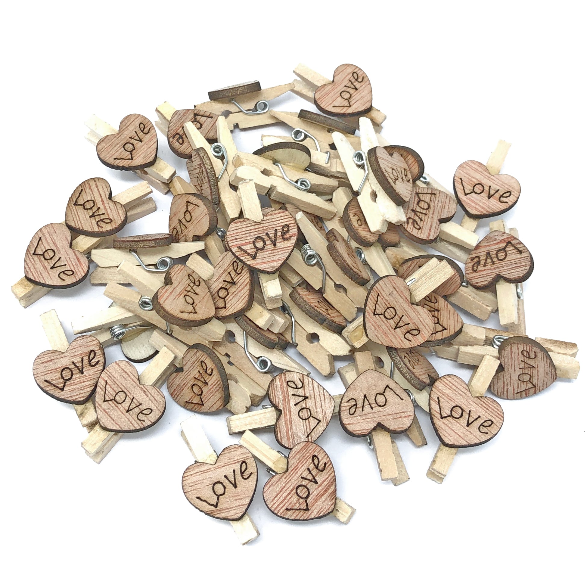 25mm Clothes Peg with 15mm Rustic Hearts
