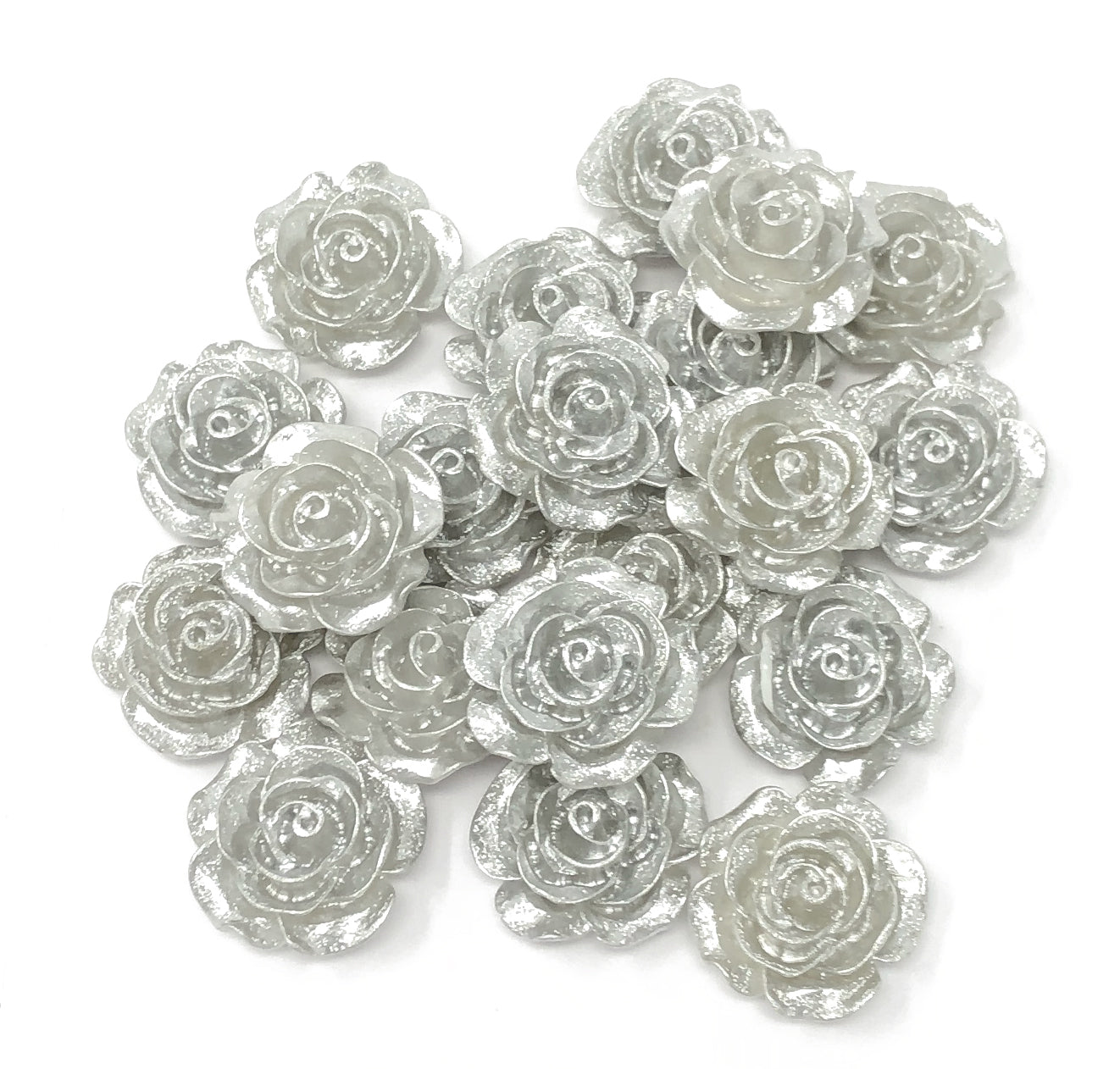 Silver 20mm Resin Roses Flatbacks - Pack of 20