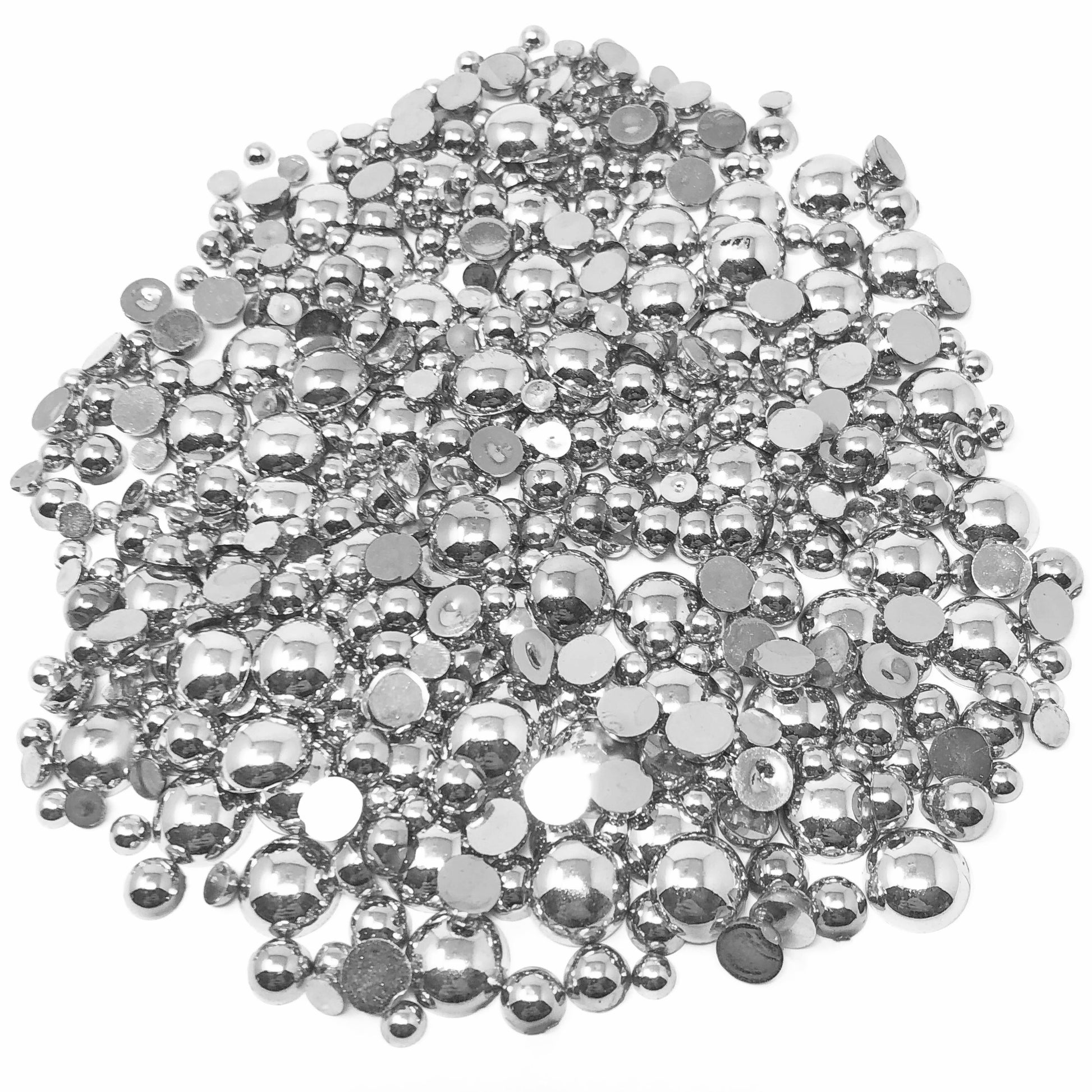 Silver Mini Resin Mixed Size Half Pearls (Pack of 500 Approx)