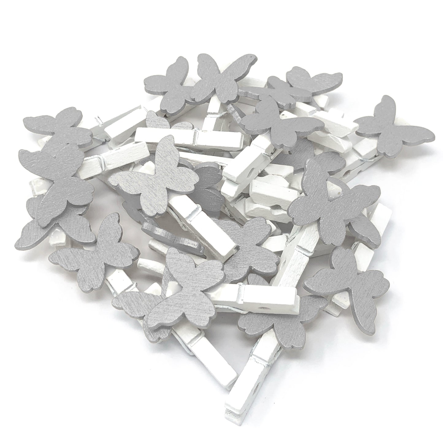 Silver 30mm Mini Clothes Pegs with 20mm Butterflies