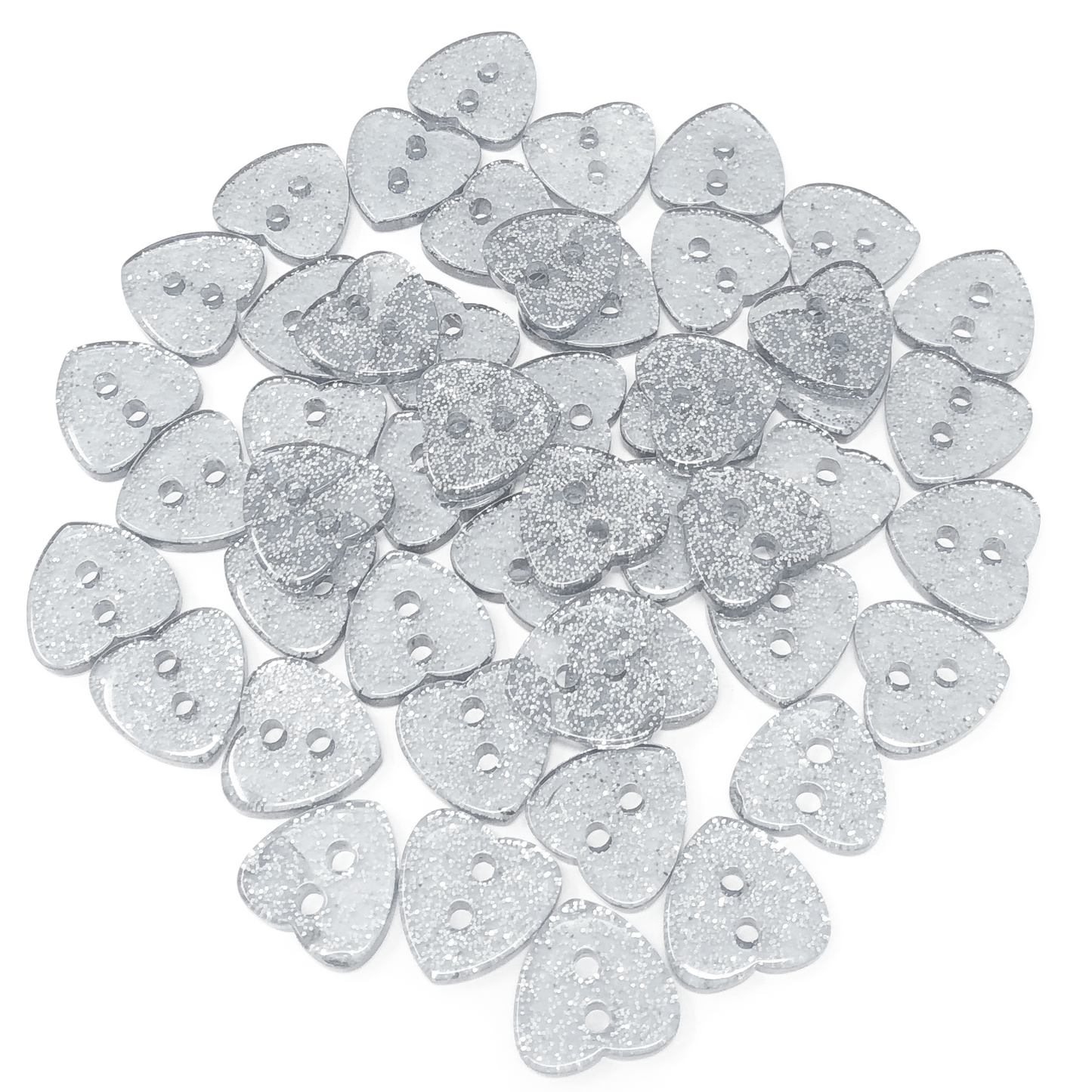 Silver 50 Mix Glitter Heart 13mm Resin Buttons