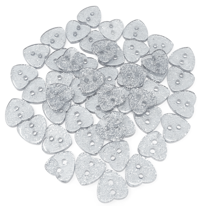 Silver 50 Mix Glitter Heart 13mm Resin Buttons