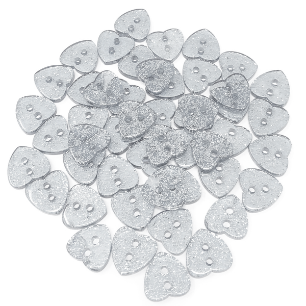 50 Mix Glitter Heart 13mm Resin Buttons