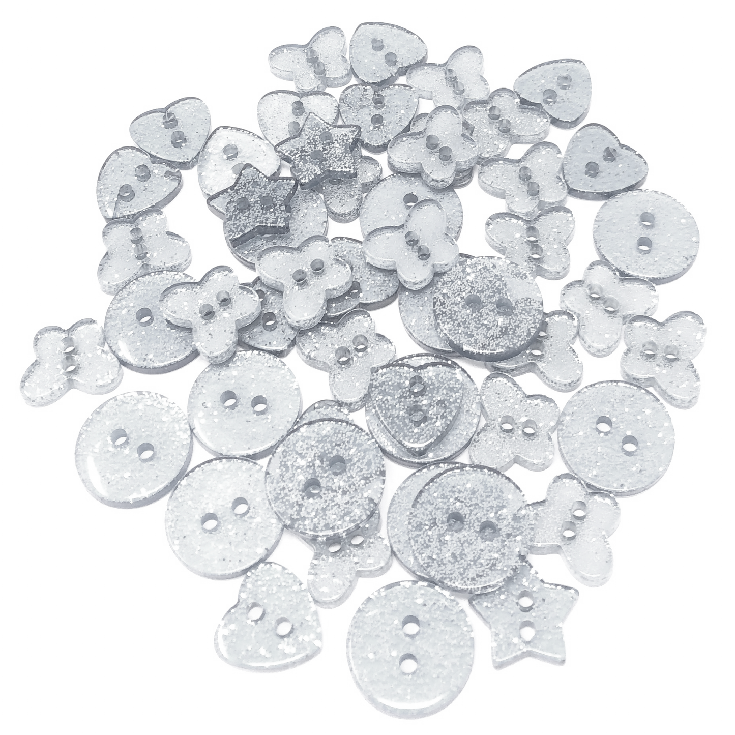 Silver 50 Mix Glitter Mix Shape 13mm Resin Buttons