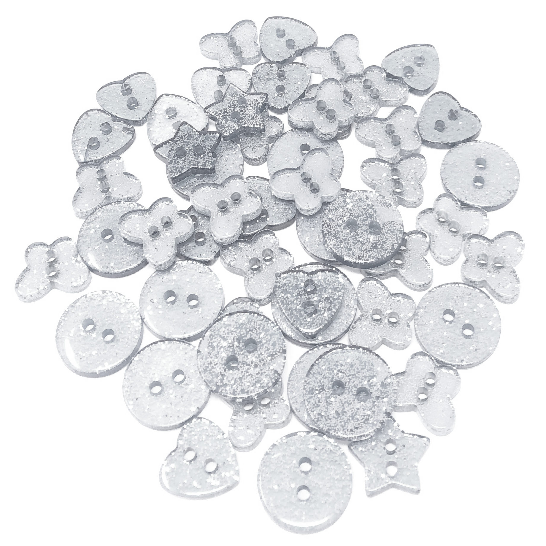 Silver 50 Mix Glitter Mix Shape 13mm Resin Buttons
