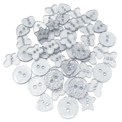 Silver 50 Mix Glitter Mix Shape 13mm Resin Buttons