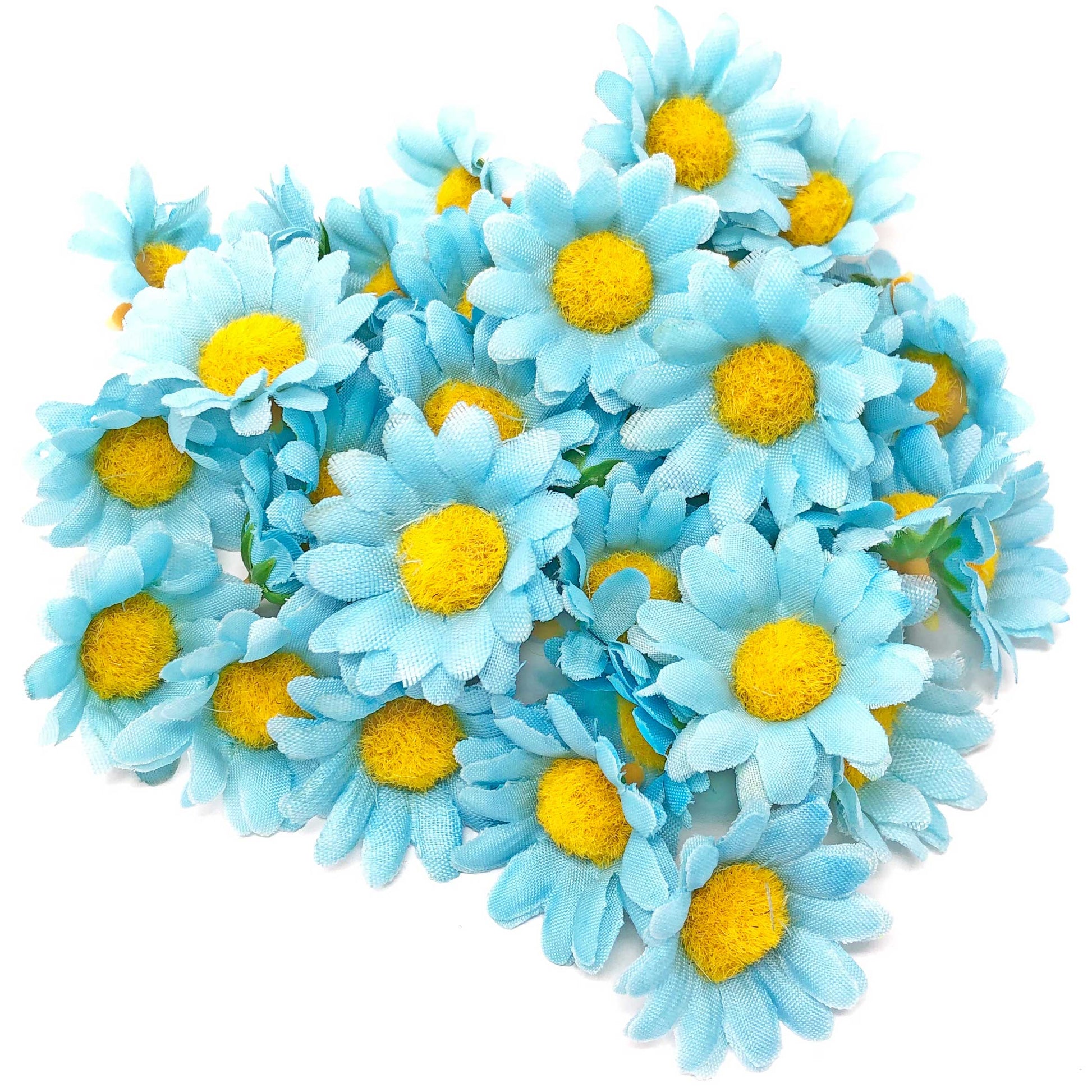 Sky Blue 35mm Synthetic Daisy Flowers (Faux Silk) - Mini Daisy Heads