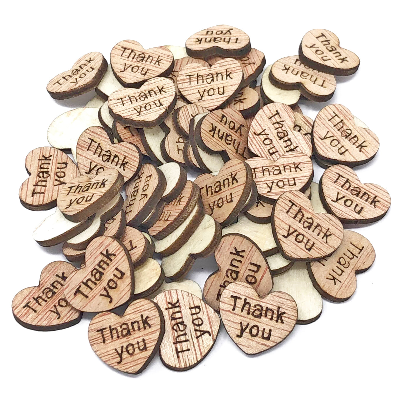 Thank You 15mm Natural Wooden Wedding Love Hearts 