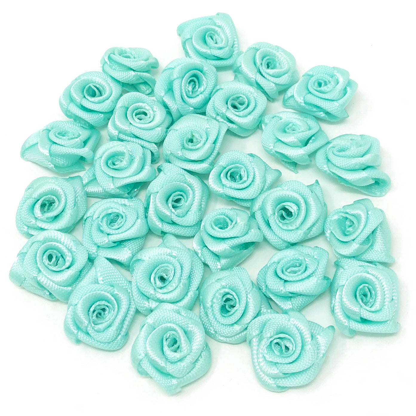 Turquoise 15mm Miniature Satin Ribbon Roses